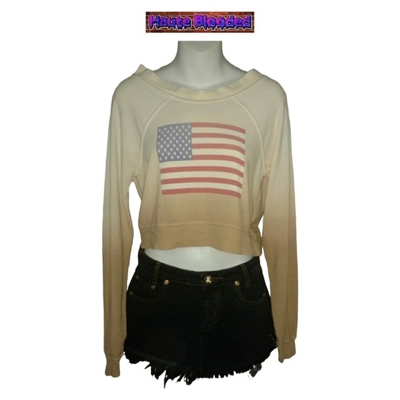 Wildfox Couture Cropped Jumper Patriot Ashbury Fourth Of July Sweatshirt Seen On - Picture 8 of 8